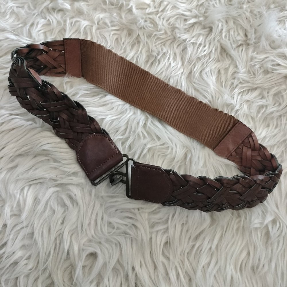 Brown Braided Elastic High Waist Belt